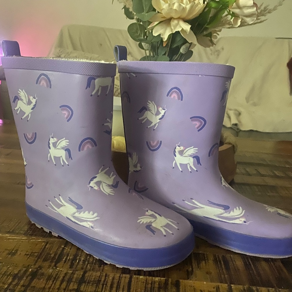 Purple Kids Rain Boots with Unicorn Design